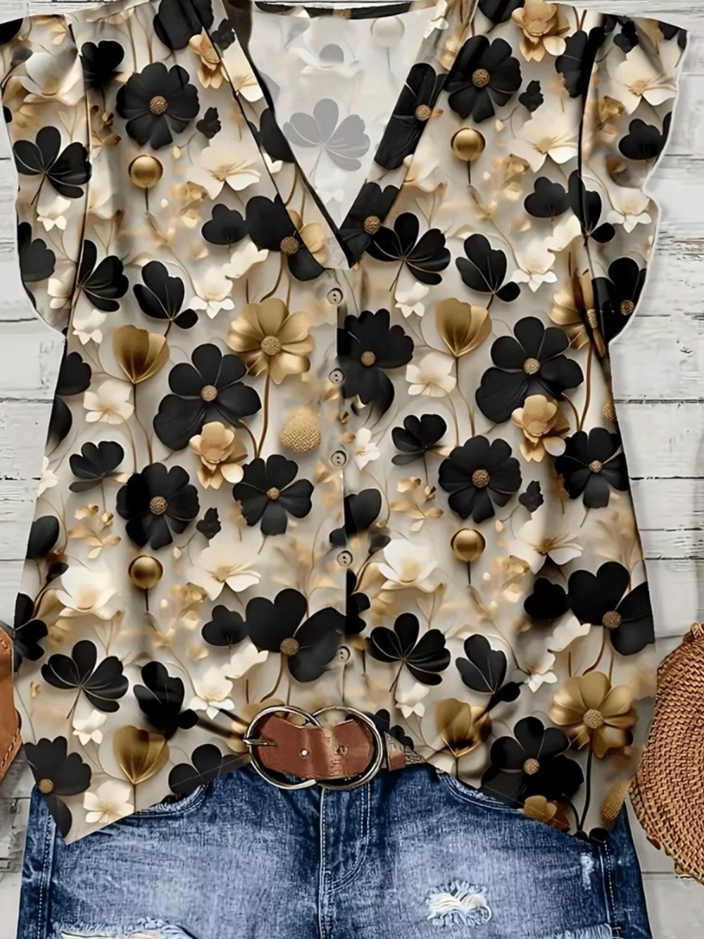 🌸Host Pick!V-Neck Pullover Top in Black and Gold